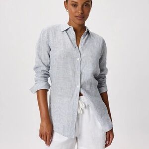 Quince 100% European Linen Button Down Shirt Blue Pinstripe XL NWT